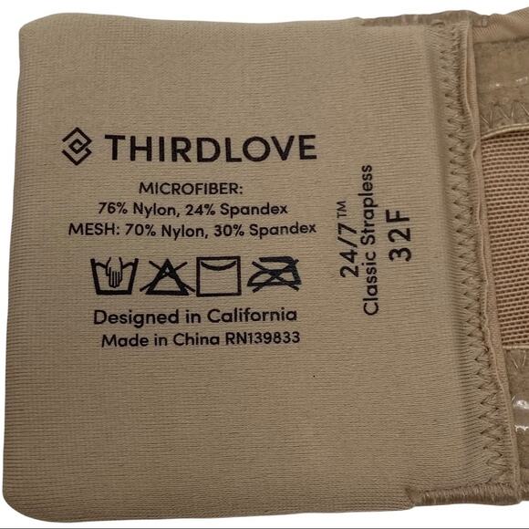 ThirdLove 24/7 Classic Strapless Bra In Taupe Size 32F - Picture 10 of 12